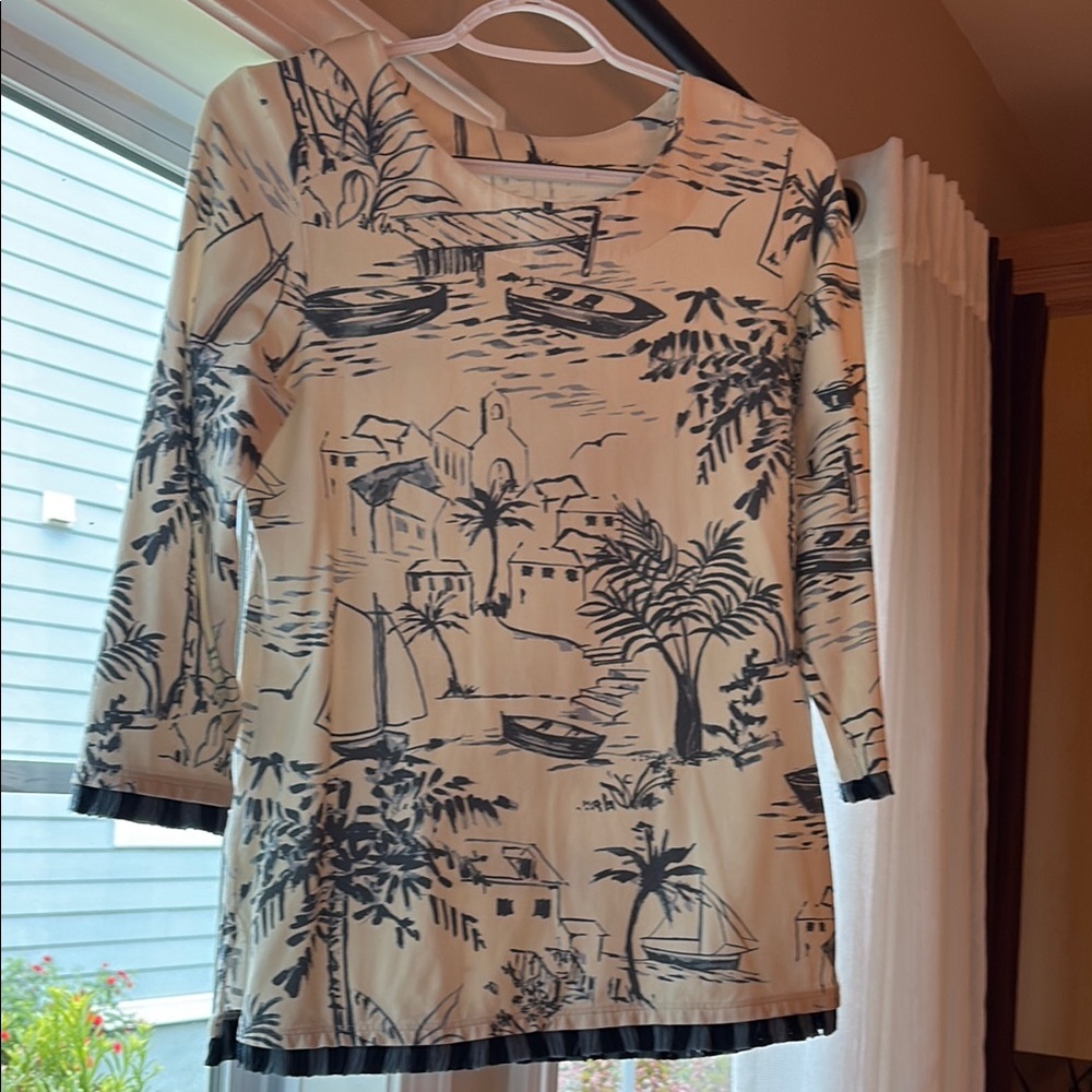 Spartina 449 Blue and Cream Graphic 3/4 Sleeve Top